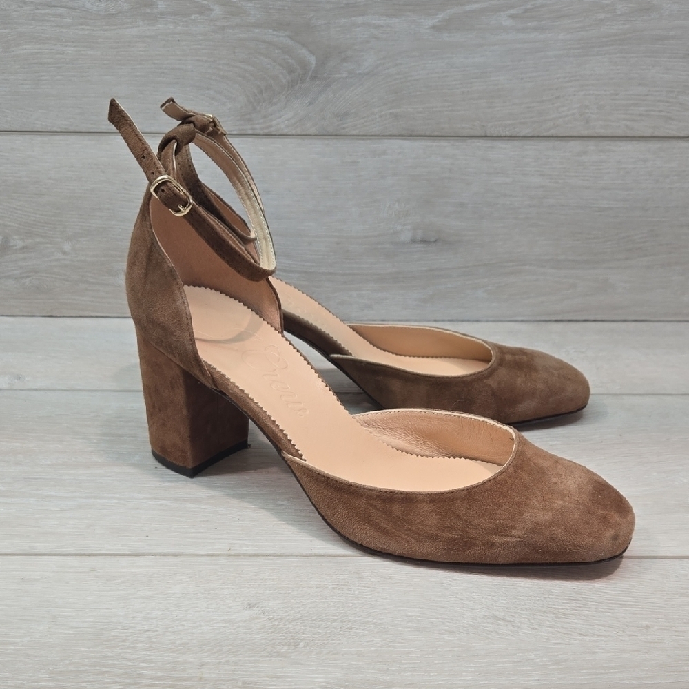 J.Crew Women Maise Brown Suede Ankle Block Heel Shoes Sandals Sz 10